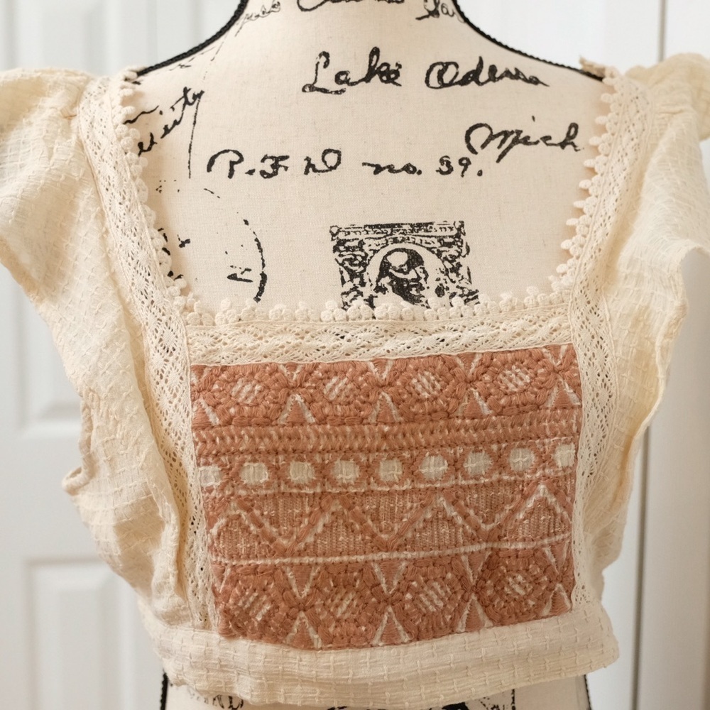 Free People Bohemian embroidered crochet lace insert VACATION PERFECTION - Picture 2 of 16